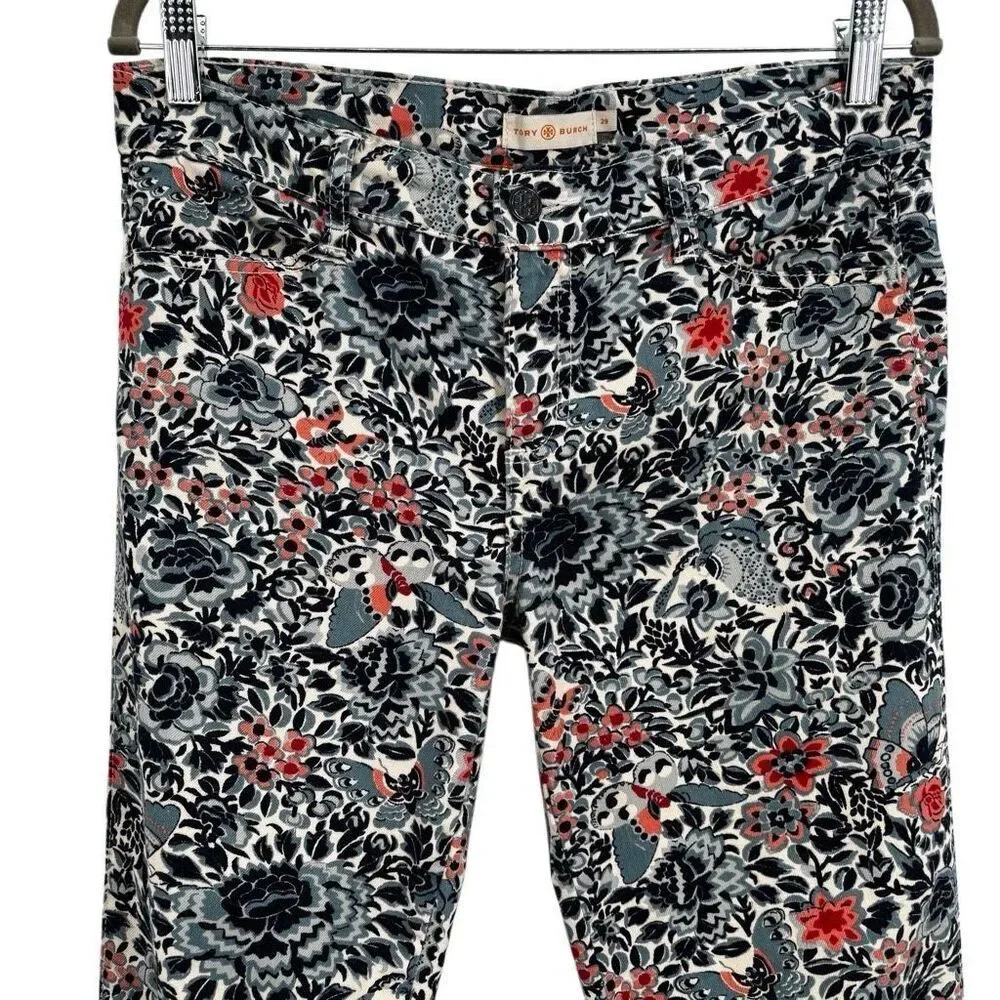 Tory Burch Emmy Ankle Floral Butterfly Print Jeans Blue/Black/Pink Size‎ 29